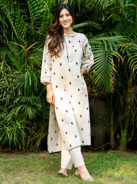 Tiles Diamonds Cotton Kurta with Pant and Inner (Set of 3)
