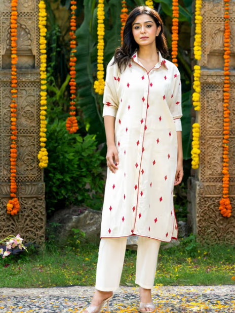Pikes Spades Cotton Kurta with Pant and Inner (Set of 3)