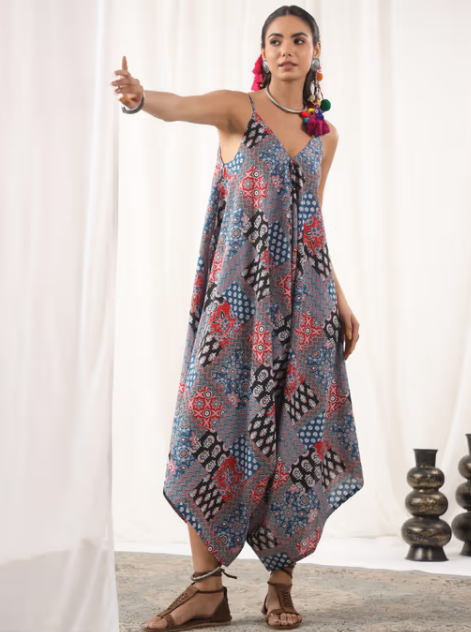 Indigo Geometric Boho Cotton Jumpsuit